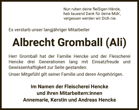 Traueranzeige von Albrecht Gromball von AZ