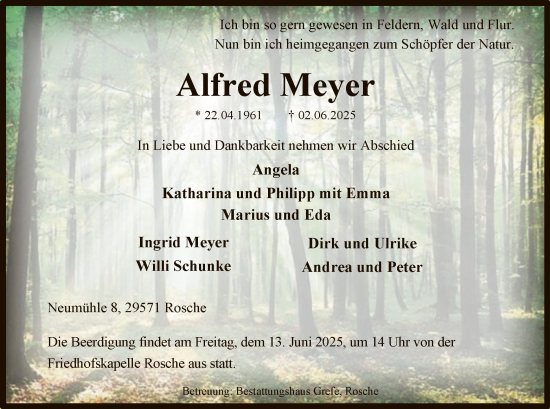 Traueranzeige von Alfred Meyer von AZ