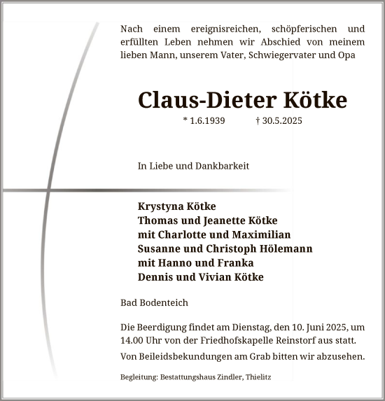 Traueranzeige von Claus-Dieter Kötke von AZ