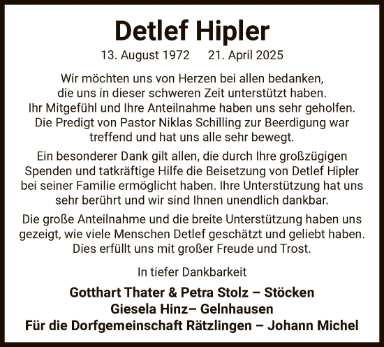 Traueranzeige von Detlef Hipler von AZ