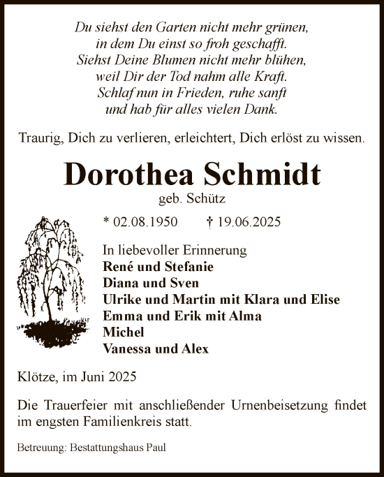 Traueranzeige von Dorothea Schmidt von AMZ