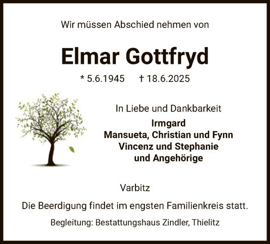 Traueranzeige von Elmar Gottfryd von AZ