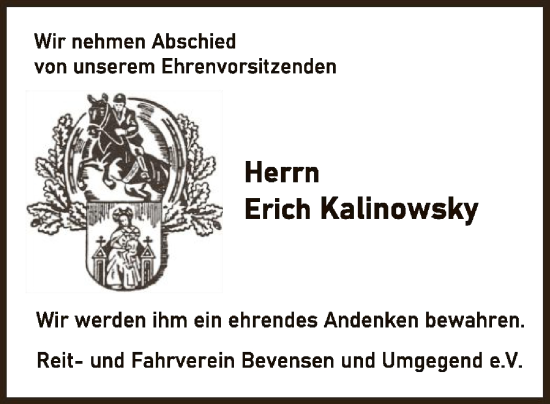 Traueranzeige von Erich Kalinowsky von AZ
