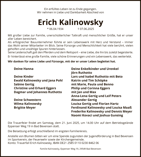Traueranzeige von Erich Kalinowsky von AZ