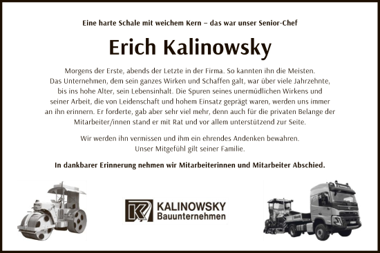 Traueranzeige von Erich Kalinowsky von AZ