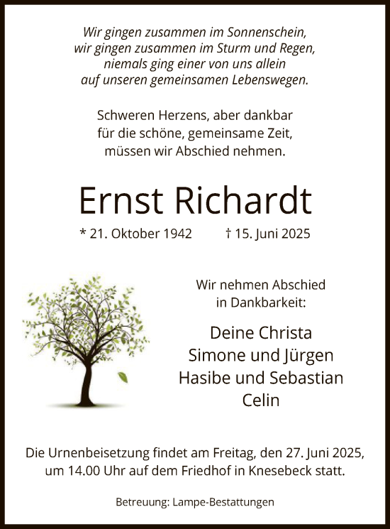 Traueranzeige von Ernst Richardt von IK