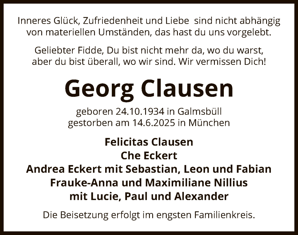  Traueranzeige für Georg Clausen vom 21.06.2025 aus AZ