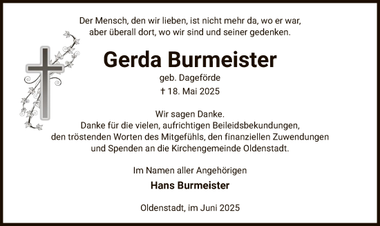 Traueranzeige von Gerda Burmeister von AZ