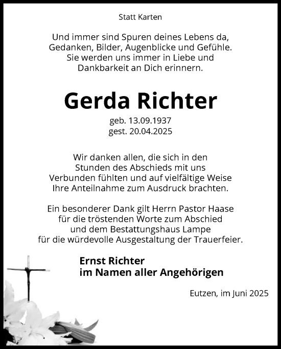 Traueranzeige von Gerda Richter von IK