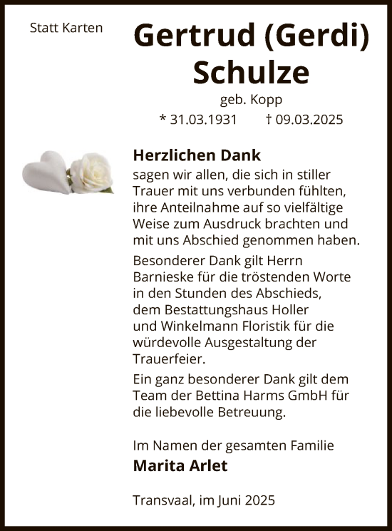 Traueranzeige von Gertrud Schulze von IK