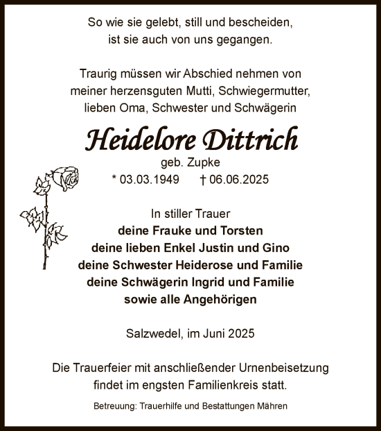 Traueranzeige von Heidelore Dittrich von AMZ