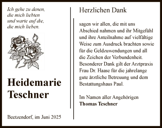 Traueranzeige von Heidemarie Teschner von AMZ
