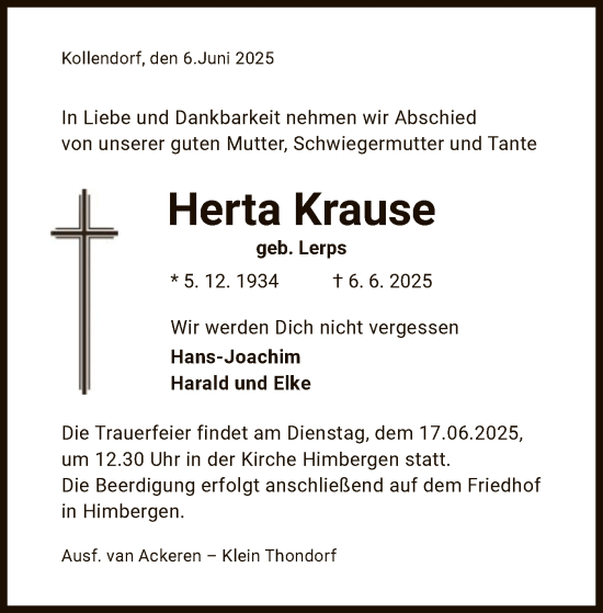 Traueranzeige von Herta Krause von AZ