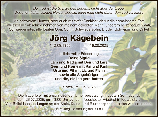 Traueranzeige von Jörg Kägebein von AMZ