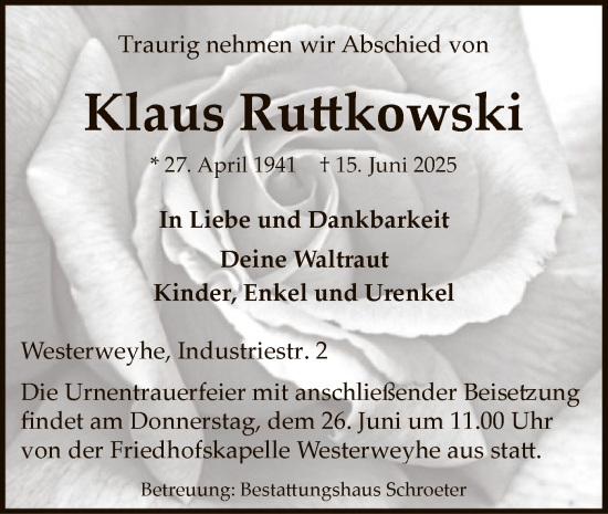 Traueranzeige von Klaus Ruttkowski von AZ