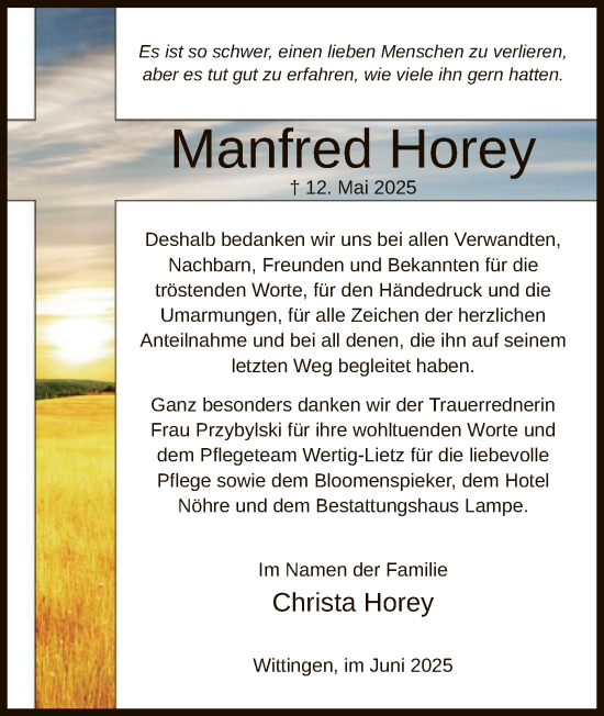 Traueranzeige von Manfred Horey von IK