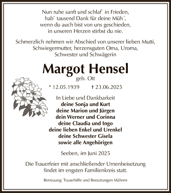 Traueranzeige von Margot Hensel von AMZ