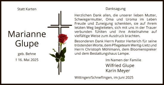 Traueranzeige von Marianne Glupe von IK