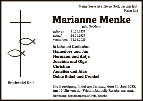 Traueranzeige von Marianne Menke von AZ