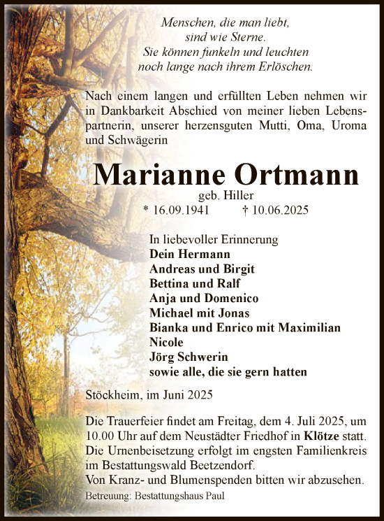 Traueranzeige von Marianne Ortmann von AMZ