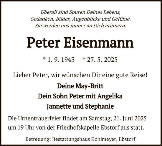Traueranzeige von Peter Eisenmann von AZ