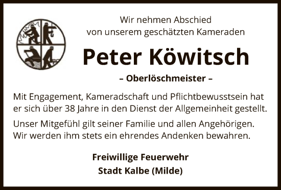 Traueranzeige von Peter Köwitsch von AMZ