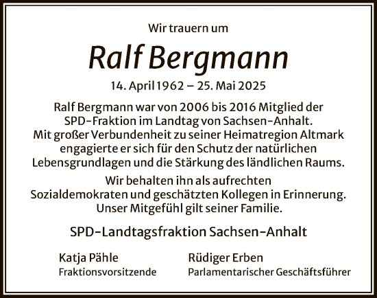 Traueranzeige von Ralf Bergmann von AMZ
