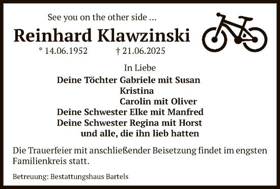 Traueranzeige von Reinhard Klawzinski von AZ