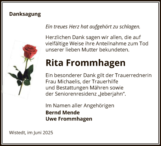 Traueranzeige von Rita Frommhagen von AMZ
