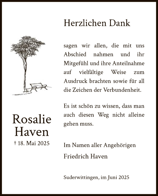 Traueranzeige von Rosalie Haven von IK