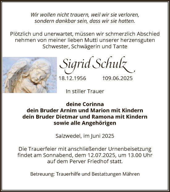 Traueranzeige von Sigrid Schulz von AMZ