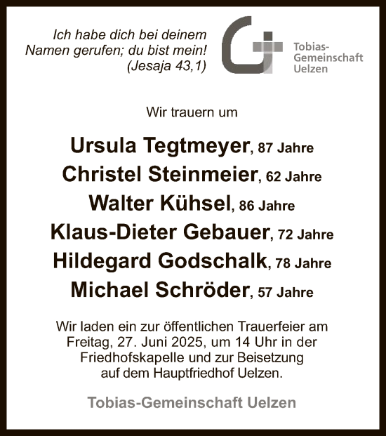 Traueranzeige von Sterbetafel vom 21.06.2025 von AZ