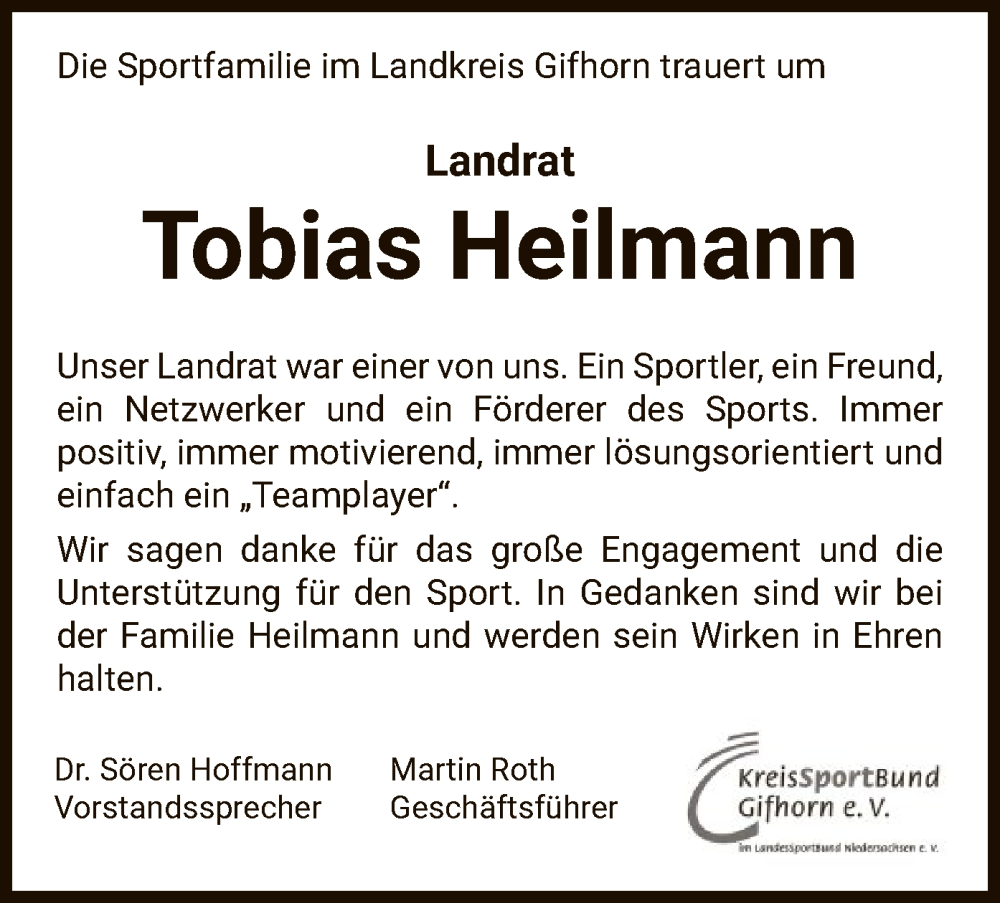  Traueranzeige für Tobias Heilmann vom 10.06.2025 aus IK