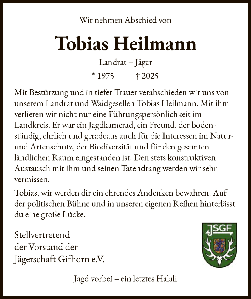  Traueranzeige für Tobias Heilmann vom 10.06.2025 aus IK
