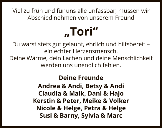 Traueranzeige von Tori  von AZ