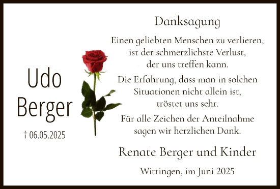 Traueranzeige von Udo Berger von IK