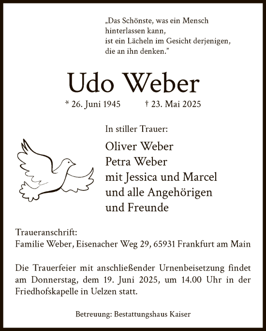 Traueranzeige von Udo Weber von AZ