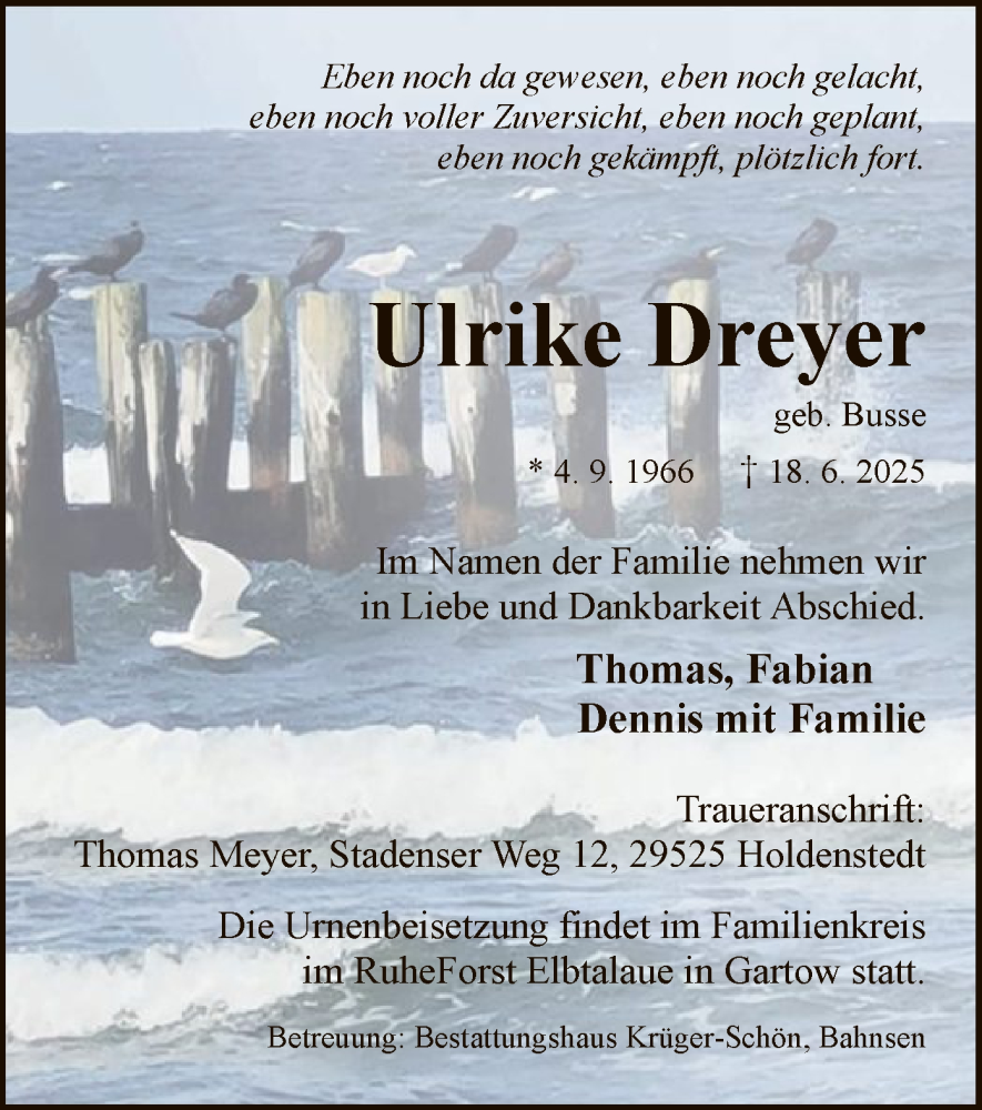  Traueranzeige für Ulrike Dreyer vom 21.06.2025 aus AZ