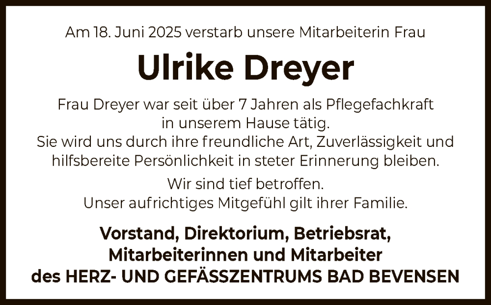  Traueranzeige für Ulrike Dreyer vom 28.06.2025 aus AZ