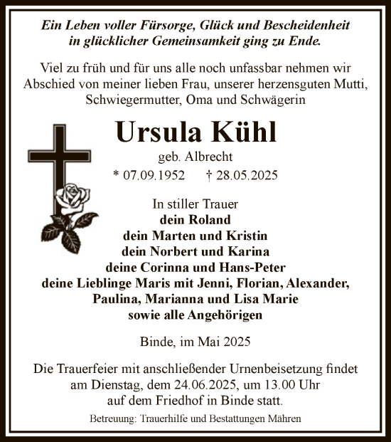 Traueranzeige von Ursula Kühl von AMZ