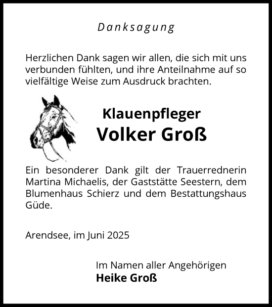 Traueranzeige von Volker Groß von AMZ