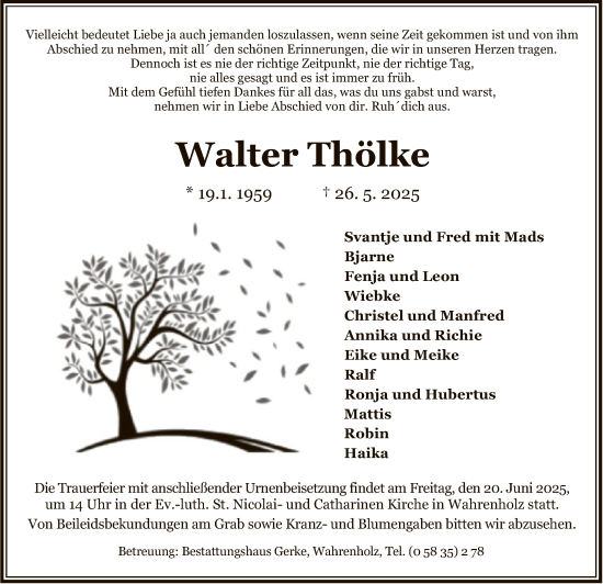 Traueranzeige von Walter Thölke von IK