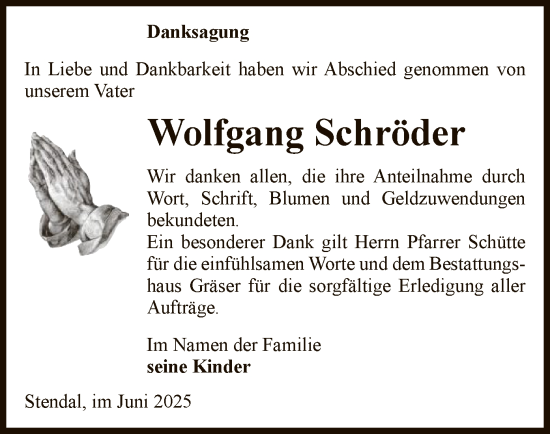 Traueranzeige von Wolfgang Schröder von AMZ