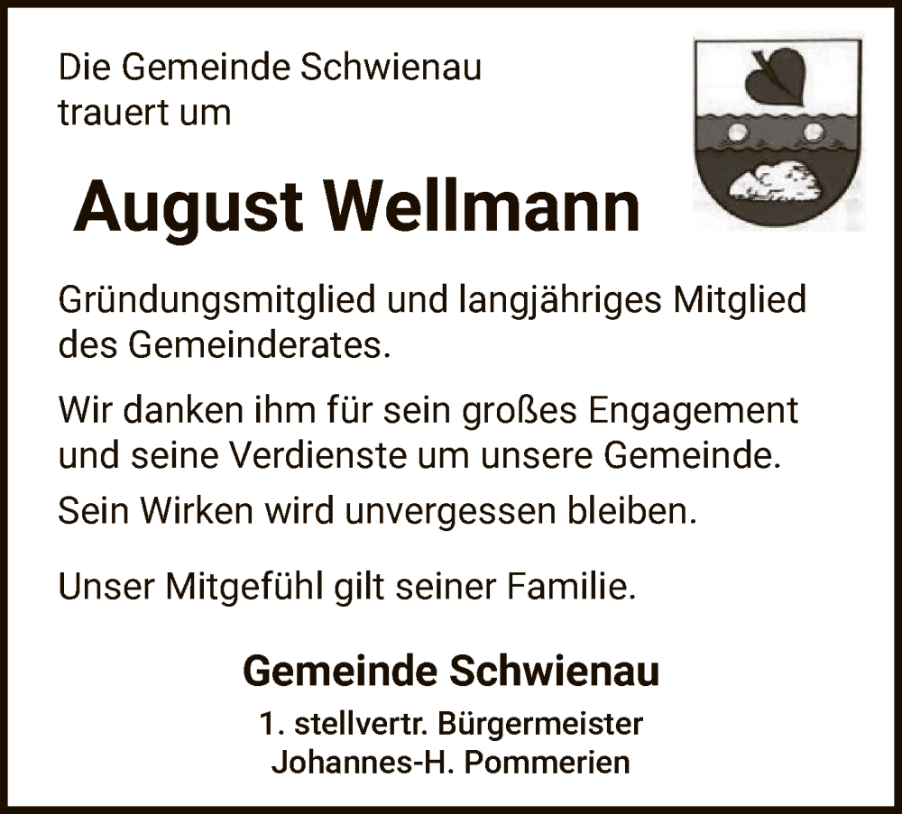  Traueranzeige für August Wellmann vom 12.07.2025 aus AZ