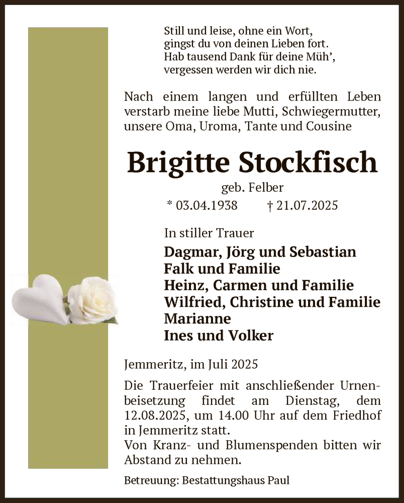  Traueranzeige für Brigitte Stockfisch vom 25.07.2025 aus AMZ