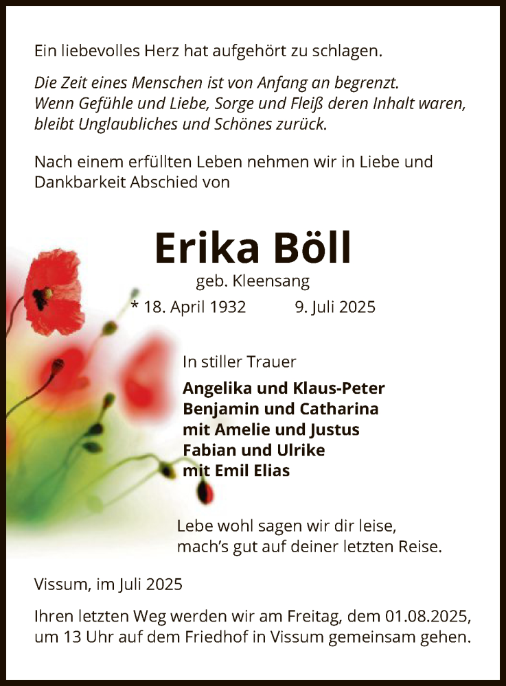  Traueranzeige für Erika Böll vom 16.07.2025 aus AMZ