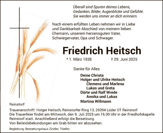 Traueranzeige von Friedrich Heitsch von AZ