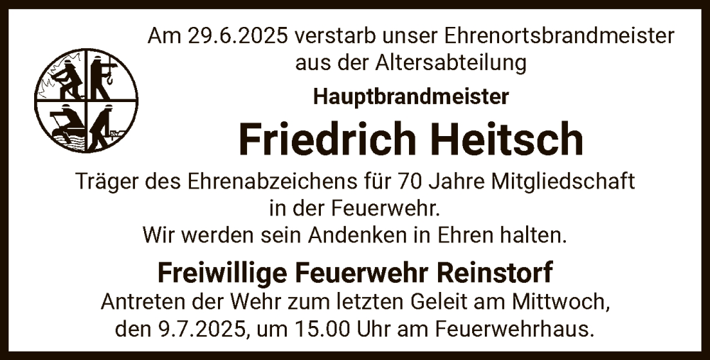  Traueranzeige für Friedrich Heitsch vom 05.07.2025 aus AZ