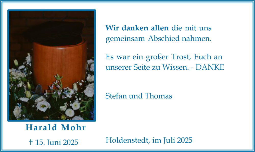  Traueranzeige für Harald Mohr vom 26.07.2025 aus AZ