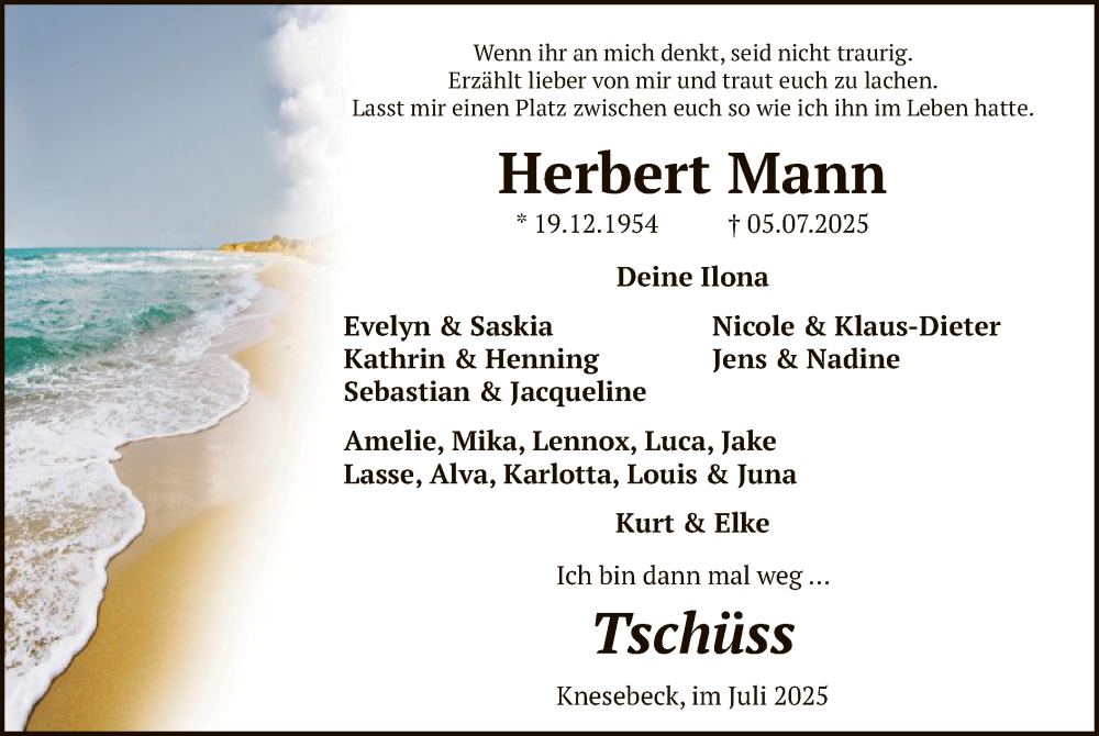  Traueranzeige für Herbert Mann vom 09.07.2025 aus IK
